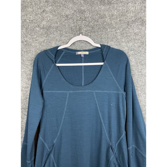 Ibex Sweater Dress Women's Large Blue Merino Wool Pockets Hooded Tunic - Picture 2 of 14